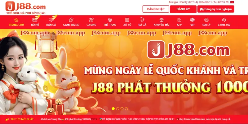 Giao diện trang chủ J88 được thiết kế hiện đại sang trọng